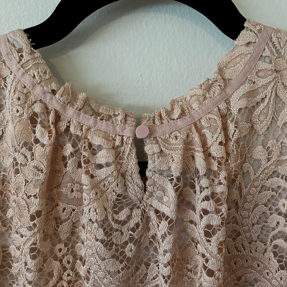 LOFT Flowy Dusty-Rose Floral Lace Lined Sleeveless Blouse Key Hole Back XSP - Picture 5 of 10